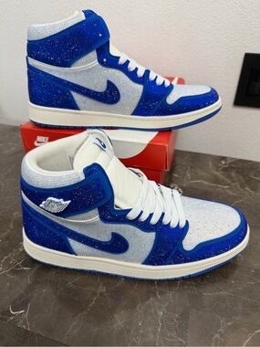 Nike Air Jordan 1, Fits Mens Size 11 Custom White & Blue Crystals